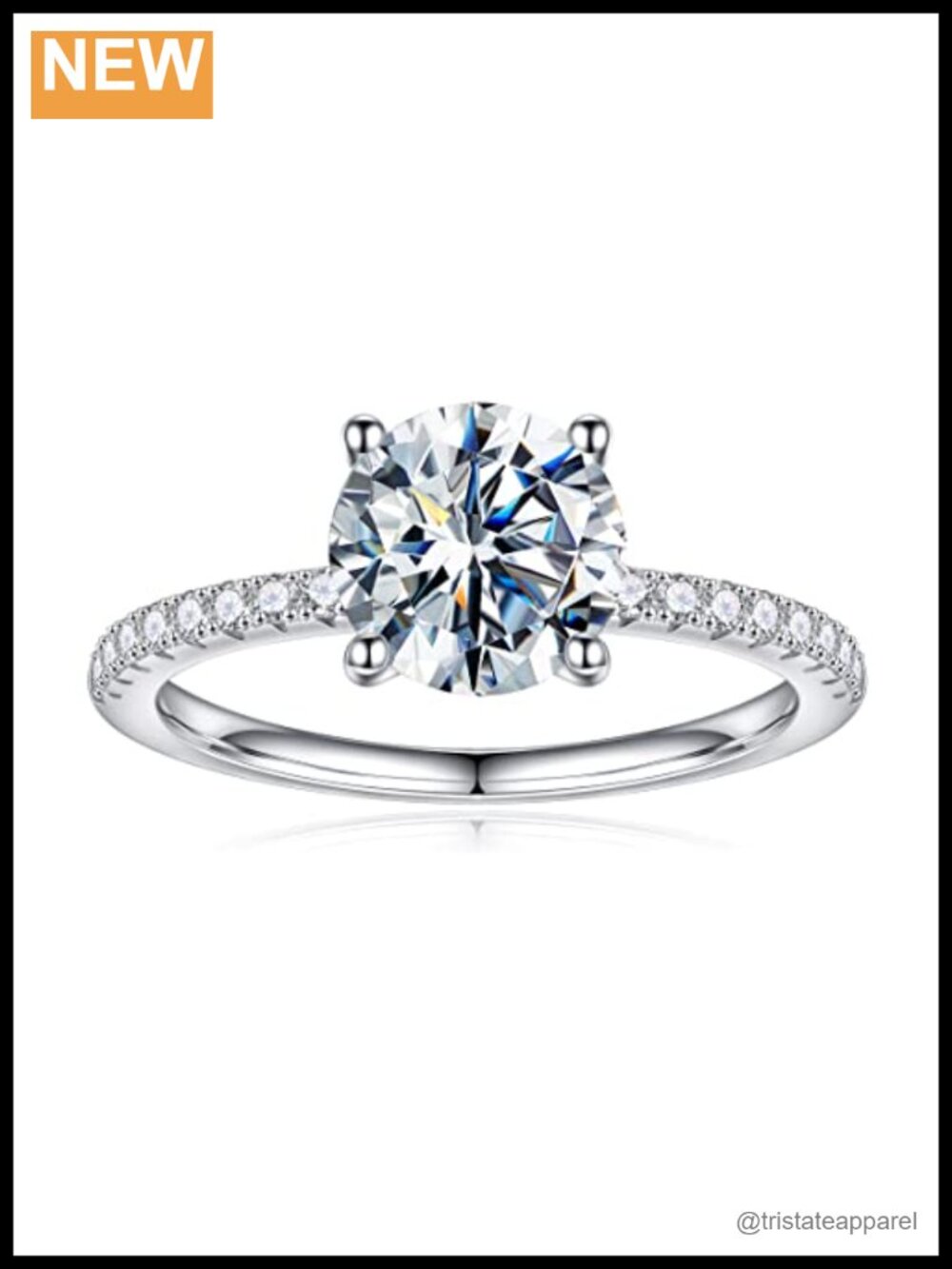 1.5CT Moissanite Engagement Ring 18K White Gold Plated S925 Sterling Silver